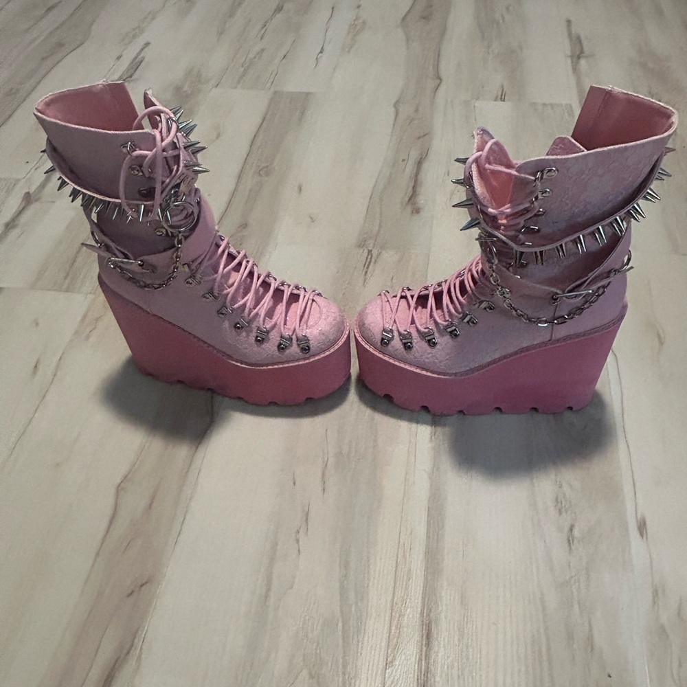 Sugar Thrillz Pink Lace Up Spiked Boots